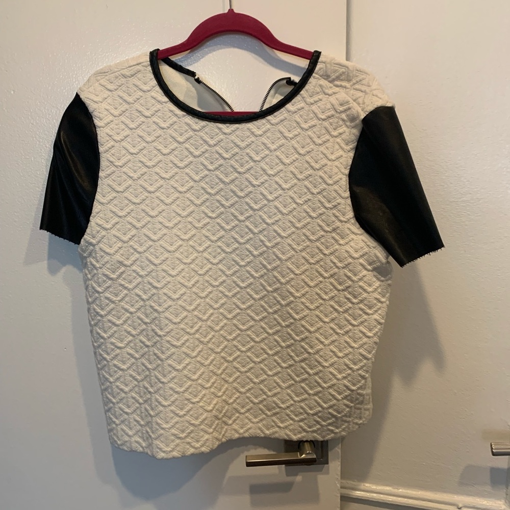 Leather sleeved tee shirt